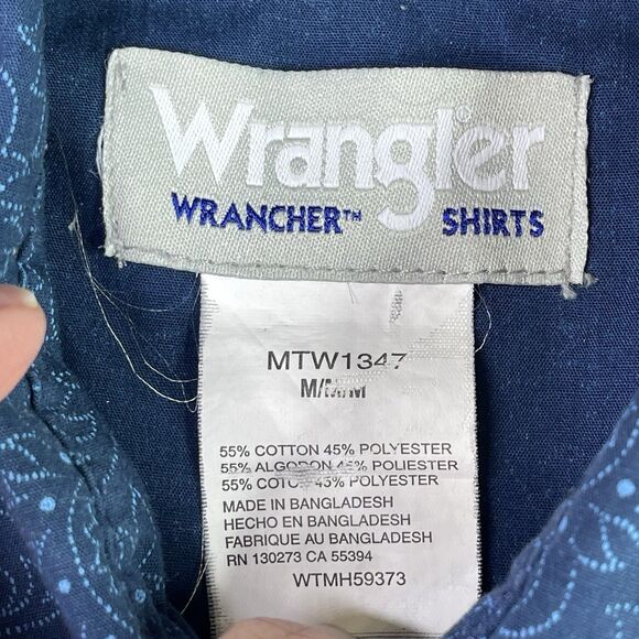 Wrangler Wrancher Shirt Men’s Medium Blue Paisley Pearl Snap Western Cowboy - Picture 6 of 10
